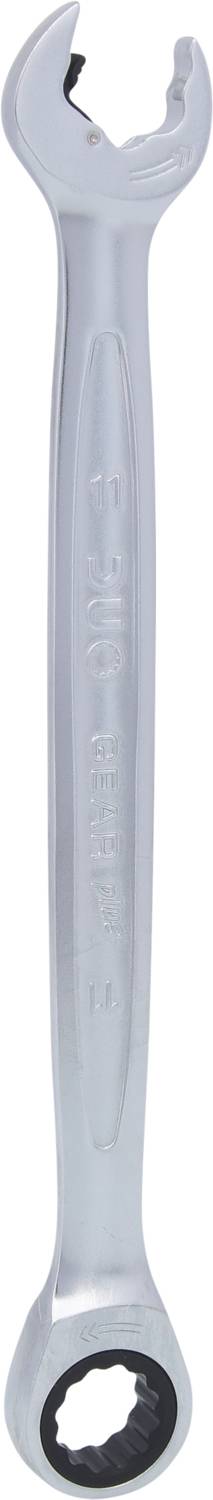 Ein silberner Maulschlüssel mit offenem und geschlossenem Ende, verwendet für das Anziehen oder Lösen von Schrauben und Muttern.