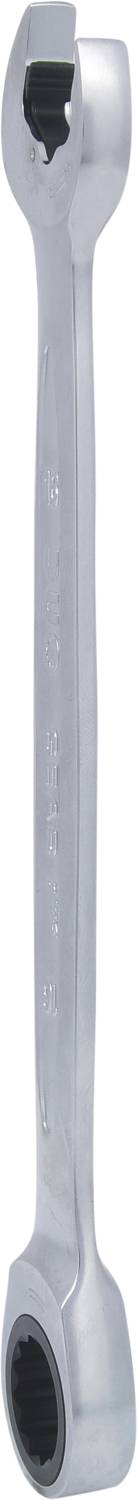 Der Schraubenschlüssel ist silbern und hat zwei Enden in unterschiedlichen Größen, geeignet für verschiedene Muttern und Schrauben.