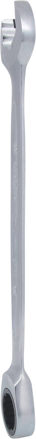Ein silberner Doppelmaulschlüssel mit einem offenen und einem Ringschlüsselende, verwendet für das Anziehen und Lösen von Schrauben und Muttern.