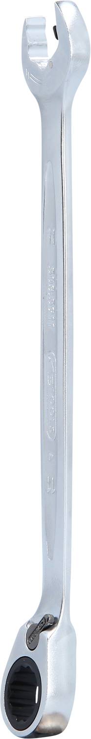 Ein silberner Maulschlüssel mit Ringschlüssel-Ende, geeignet für Schraubarbeiten in der Werkstatt oder im Heimwerkerbereich.