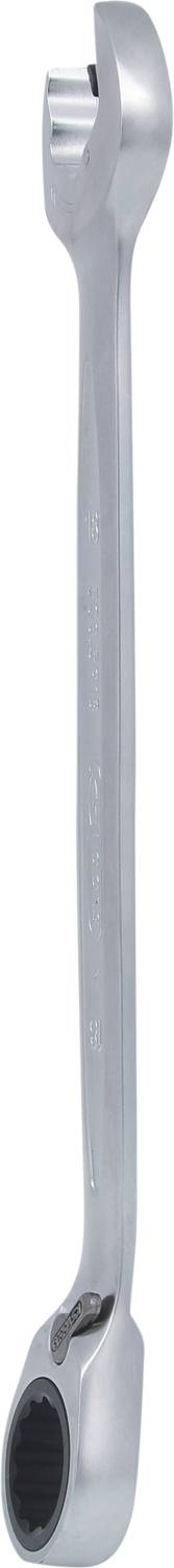 Ein silberner Maulschlüssel mit einem offenen Ende und einem Ring am anderen Ende, oft in der Mechanik verwendet.