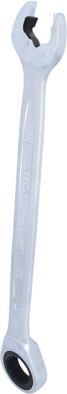 Ein silberner Doppelschlüssel mit einer offenen und einer geschlossenen Seite, geeignet für Muttern oder Schrauben verschiedener Größen.