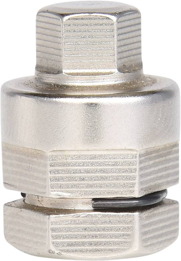Metallischer Werkzeugadapter mit sechseckigem Kopf und Gummiring, verwendet für die Fahrradwartung, speziell zur Kassettenentfernung.