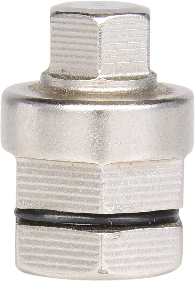 Metalladapter mit sechseckiger Schraubspitze und zylindrischem Körper, geeignet zum Verbinden verschiedener mechanischer Teile.