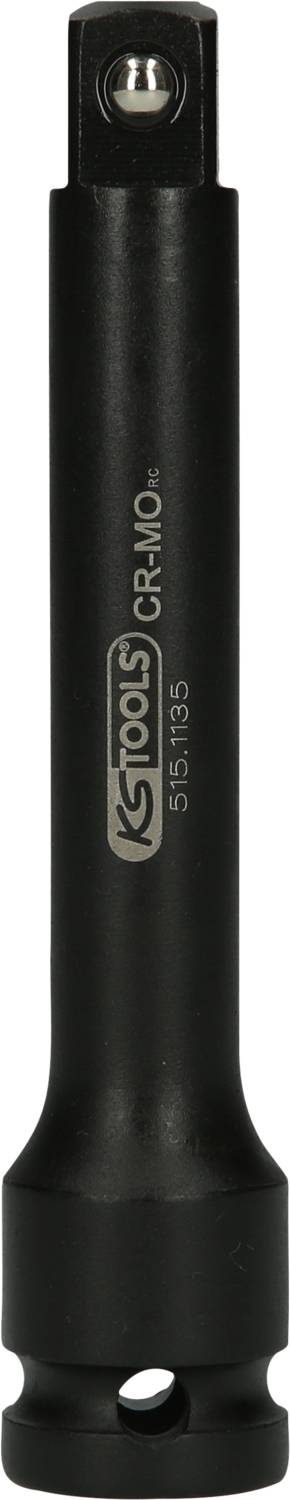 'KS Tools Verlängerung' aus Metall, schwarz, mit Kugelgelenk und geprägter Beschriftung. Werkzeugzubehör, ca. 135 mm lang.