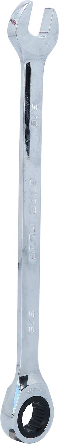 Ein silberner Schraubenschlüssel mit einer offenen und einer geschlossenen Seite.