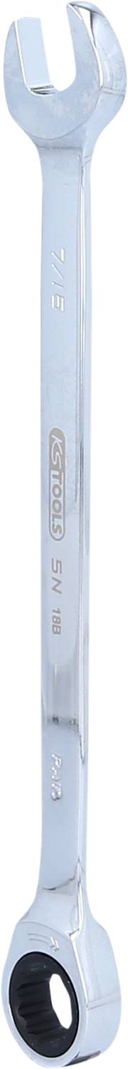 Ein verchromter Ringschlüssel mit offener und geschlossener Seite, Größe 11 mm, liegt flach.