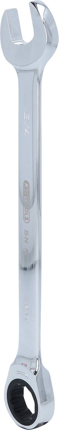 Ein silberner Kombinationsschlüssel mit einer offenen und einer geschlossenen Seite. Das Werkzeug wird häufig zum Anziehen von Muttern verwendet.