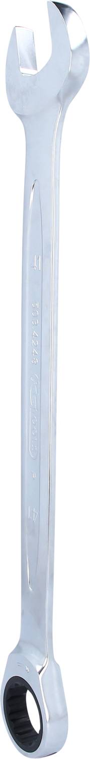 Ein silberner Schraubenschlüssel mit einem offenen und einem ringschlüssel Ende.