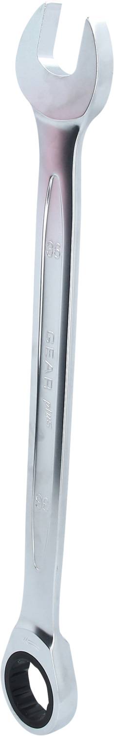 Ein silberner Maulschlüssel aus Metall mit einer offenen und einer geschlossenen Seite. Werkzeug zur Befestigung von Schraubverbindungen.