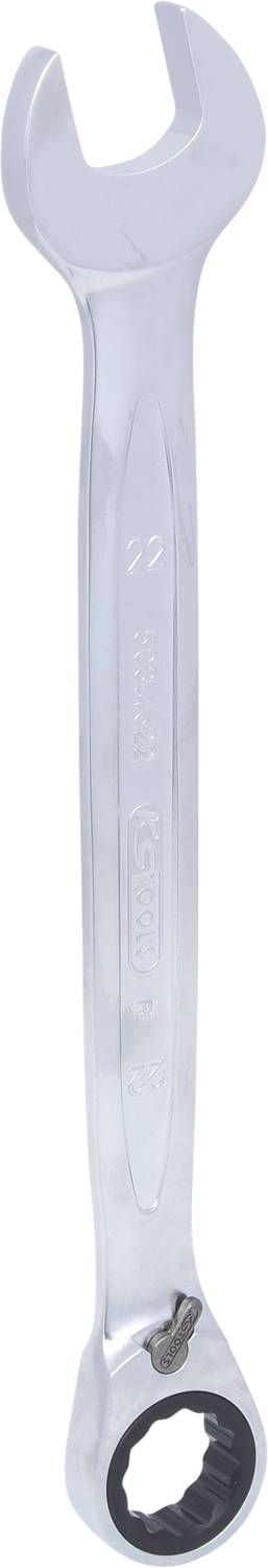 Ein silberner Schraubenschlüssel mit offenem Maul auf der einen Seite und einem Ringschlüssel auf der anderen.