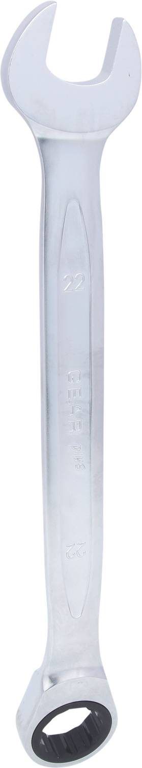 Ein silberner Schraubenschlüssel mit offenem und Ringschlüsselende.