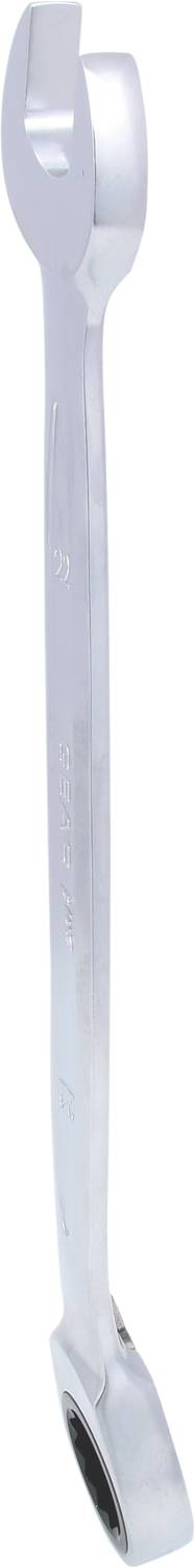 Ein silberner Gabelschlüssel, leicht gebogen, für das Festziehen oder Lösen von Schrauben und Muttern in verschiedenen Größen geeignet.