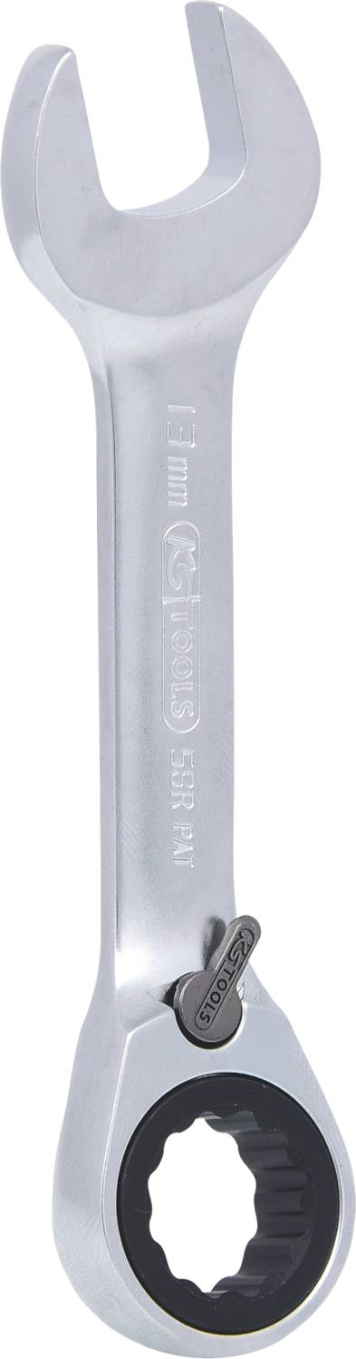 Ein silberner Maulschlüssel mit Ratschenring.