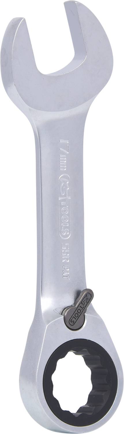 Ein silberner Schraubenschlüssel mit offener und Ratschen-Sechskantöffnung, geeignet für verschiedene Schraubarbeiten.