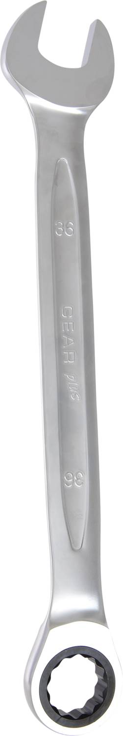 Ein silberner Schraubenschlüssel mit einer offenen und einer Ringschlüssel-Seite.