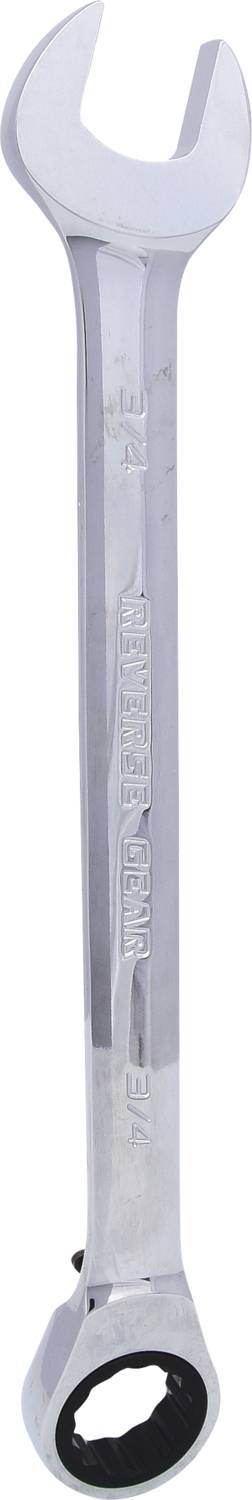 Ein silberner Maulschlüssel mit Ratschenmechanismus, geeignet zum Lösen oder Anziehen von Schrauben oder Muttern in handwerklichen Arbeiten.