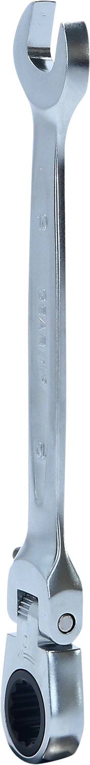 Ein verstellbarer Schraubenschlüssel aus Metall mit einem offenen Maul- und einem Ringkopf.