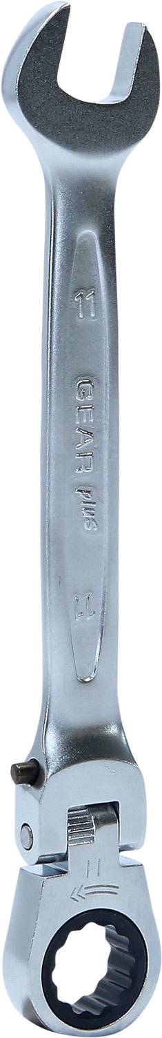 Ein verstellbarer Schraubenschlüssel aus Metall mit offenem Ende und Ratschenmechanismus, geeignet für verschiedene Schraubengrößen.