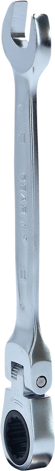 Ein verstellbarer Schraubenschlüssel mit offenem und gekröpftem Maul, aus Metall, zum Lösen oder Anziehen von Schrauben und Muttern.