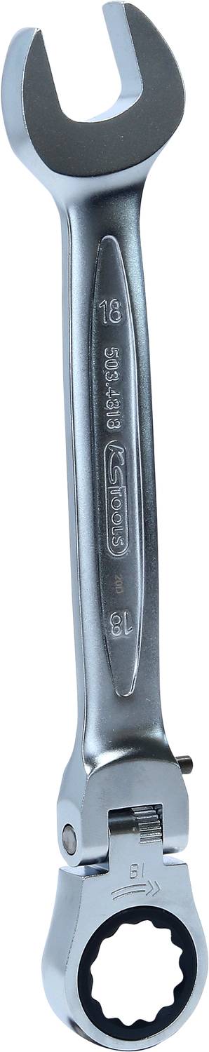 Ein verstellbarer Schraubenschlüssel mit Ratschenfunktion, hauptsächlich aus Metall. Geeignet für verschiedene Schraubengrößen.