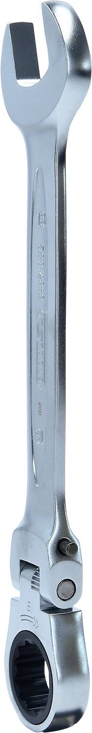 Ein silberner Schraubenschlüssel mit einem offenen und einem Ratschenkopf, geeignet zum Festziehen von Muttern und Schrauben unterschiedlicher Größe.