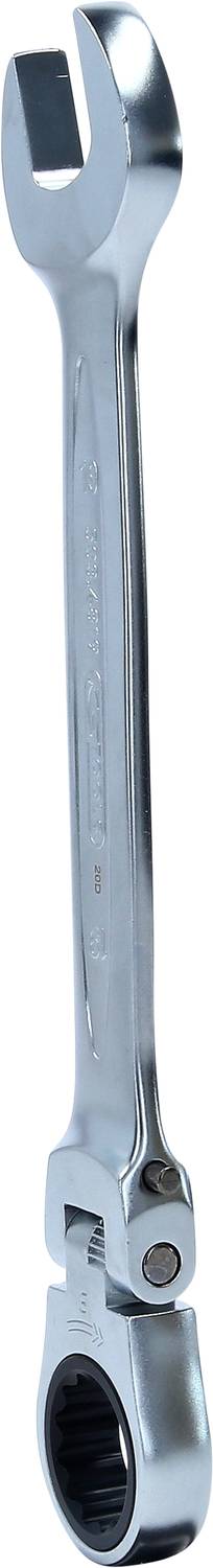 Ein silberner Ringschlüssel mit offenem Maul und Ratschenfunktion, hauptsächlich verwendet für mechanische Arbeiten.