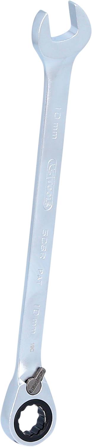 Maulschlüssel mit Ratschen-Funktion und 13-mm-Kopf. Silbernes Metallwerkzeug zur Vereinfachung von Schraubarbeiten.