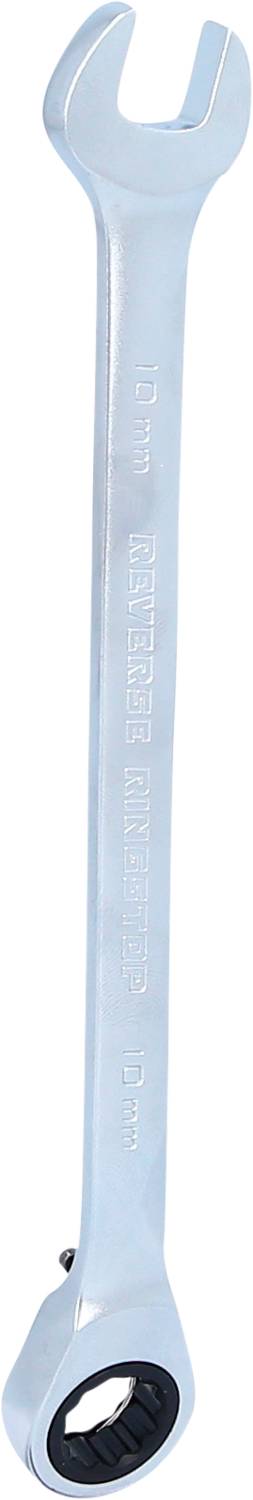 Ein silberner Maul-Ringschlüssel mit eingeprägter Buchstaben- und Zahlenbeschriftung.