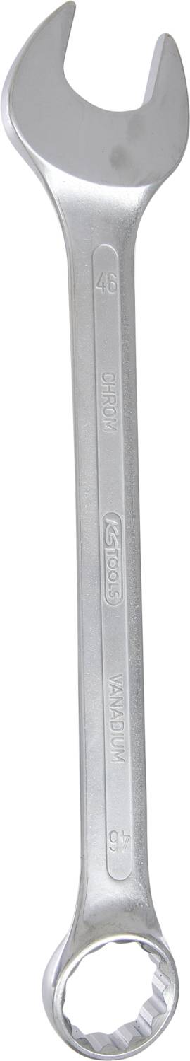 Schraubenschlüssel aus Metall mit offenem und geschlossenem Ende, verwendet zum Anziehen und Lösen von Muttern und Schrauben.