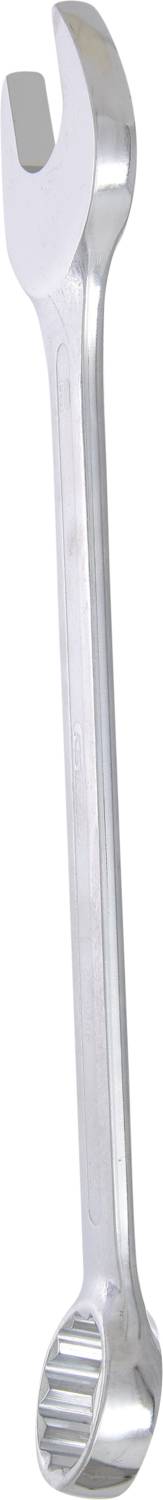 Ein silberner Gabelschlüssel und Ringschlüssel in einem Werkzeug vereint, geeignet zum Festziehen oder Lösen von Schrauben und Muttern.