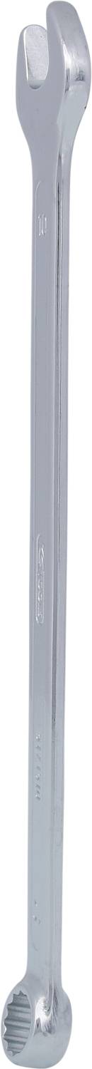 Ein silberner Schraubenschlüssel mit offener und Ringseite. Geeignet für verschiedene Muttern- und Schraubengrößen.