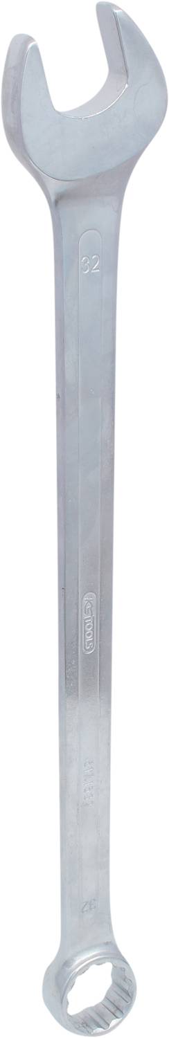 Schraubenschlüssel mit offenen und geschlossenen Enden, silberfarben, für verschiedene Schraubengrößen geeignet.