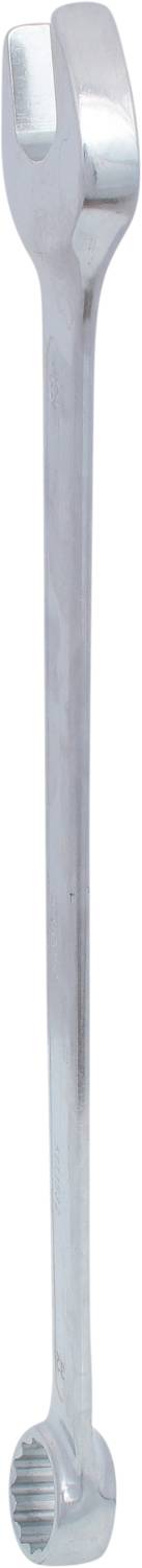 Ein silberner, offener Ringschlüssel mit einem offenen Ende und einem gerillten Rundkopf. Einsatz für Schraubarbeiten.