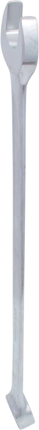 Ein silberfarbener, metallener Wasserzapfhahn für den Außenbereich, freistehend mit einem Schlauchanschluss oben.