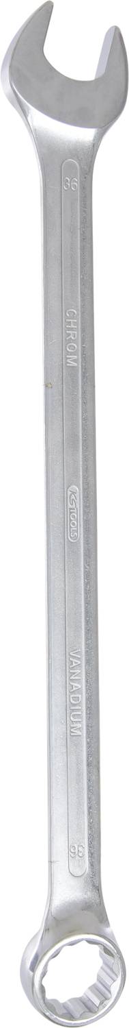 Ein silberner Ringschlüssel mit einer offenen und einer geschlossenen Seite. Hauptsächlich zur Reparatur oder Montage von Schrauben und Muttern.