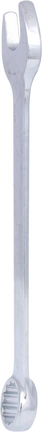 Der Bild zeigt einen silbernen Doppelmaulschlüssel. Eine Seite hat einen offenen Maulschlüssel, die andere einen Ringschlüsselaufsatz.