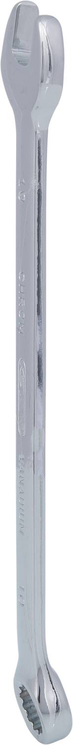 Schraubenschlüssel aus Metall mit offener und Ringschlüssel-Seite, verwendet zum Anziehen von Muttern und Schrauben.