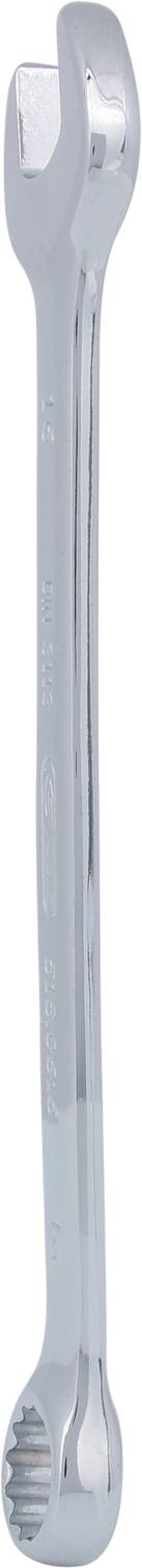 Ein silberner Maulschlüssel mit offener und geschlossener Seite, geeignet zum Anziehen oder Lösen von Schrauben und Muttern, auf weißem Hintergrund.