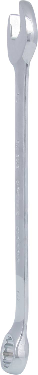 Ein silberner Ringmaulschlüssel, ein Werkzeug zum Anziehen oder Lösen von Schrauben und Muttern.