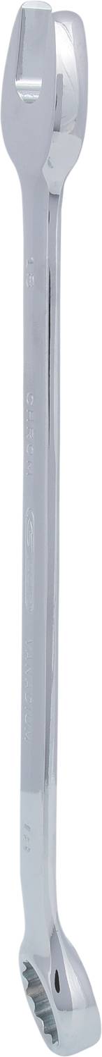 Ein glänzender Kombinationsschlüssel mit Ring- und Gabelseite auf weißem Hintergrund.