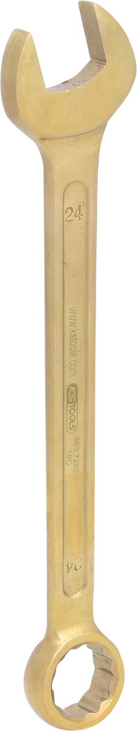 Ein goldener Universalschlüssel mit einem offenen und einem Ringende, Größe 24, ist abgebildet. Werkzeug für Schlüsselschrauben.
