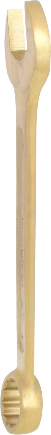 Ein goldener Honiglöffel mit langem Griff und einem gewellten Ende zum Verteilen von Honig.