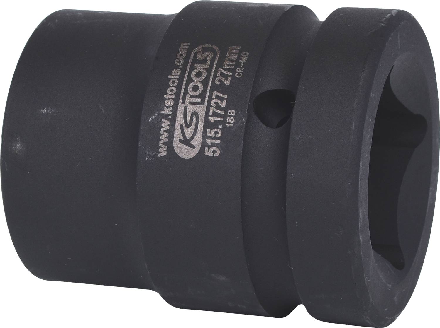 Schwarze Stecknuss aus Metall, Marke 'KS Tools', Größe 27 mm. Verwendet für Schraubarbeiten, robust und langlebig.