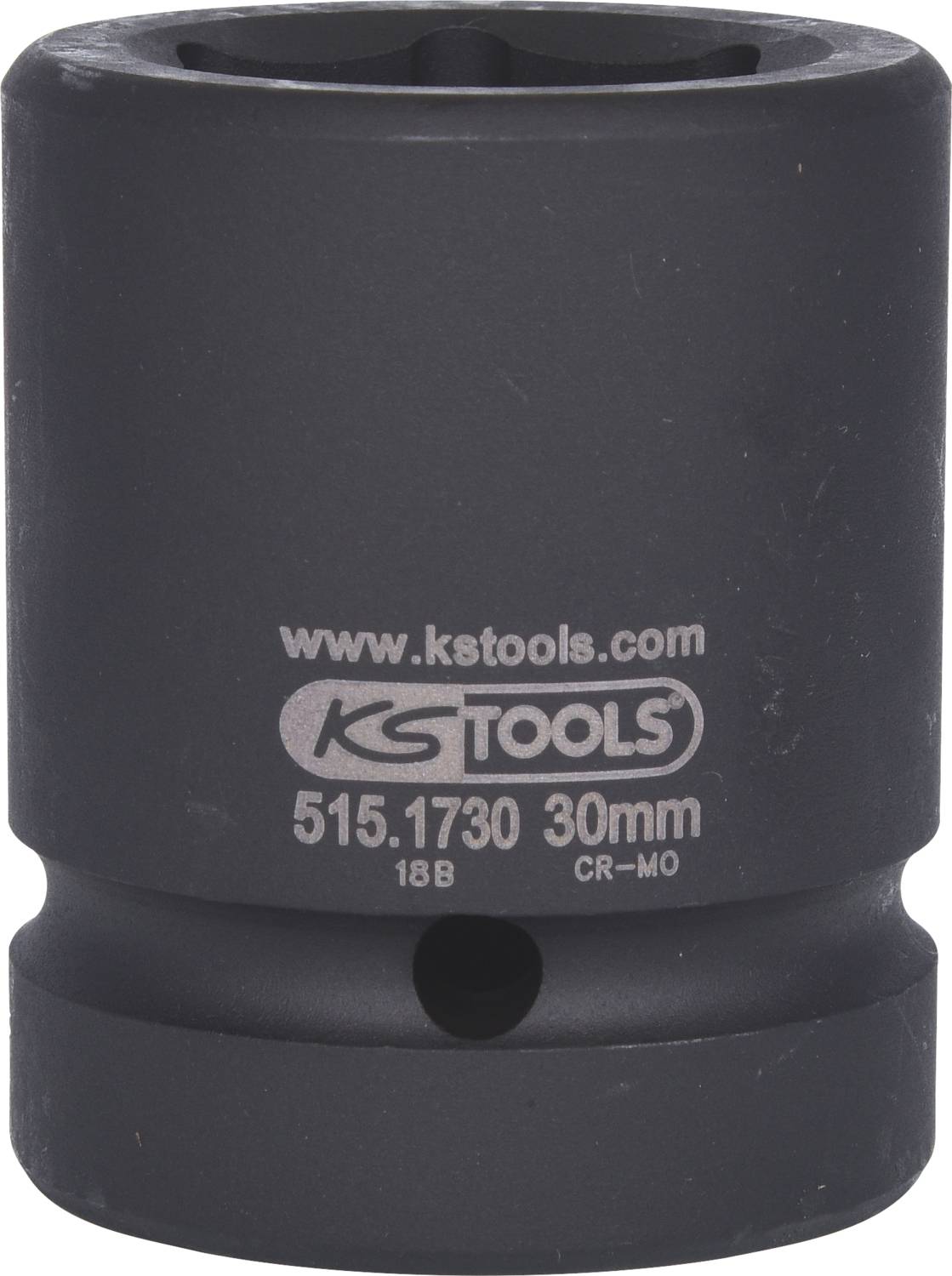 Steckschlüssel, 30 mm, aus schwarzem Metall mit der Aufschrift 'www.kstools.com', 'KS TOOLS', '515.1730', 'CR-MO', und '18B'.