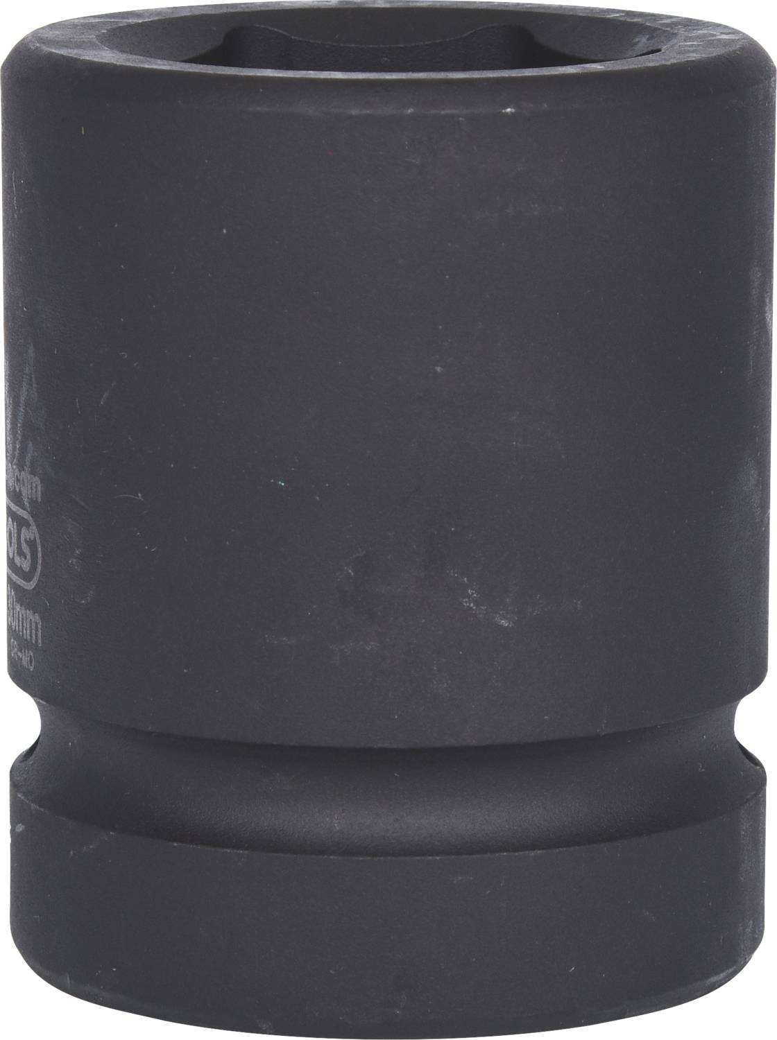 Schwarze Schraubenschlüssel-Stecknuss, zylindrische Form, glatte Oberfläche, verwendet zum Festziehen oder Lösen von Schraubenmuttern.