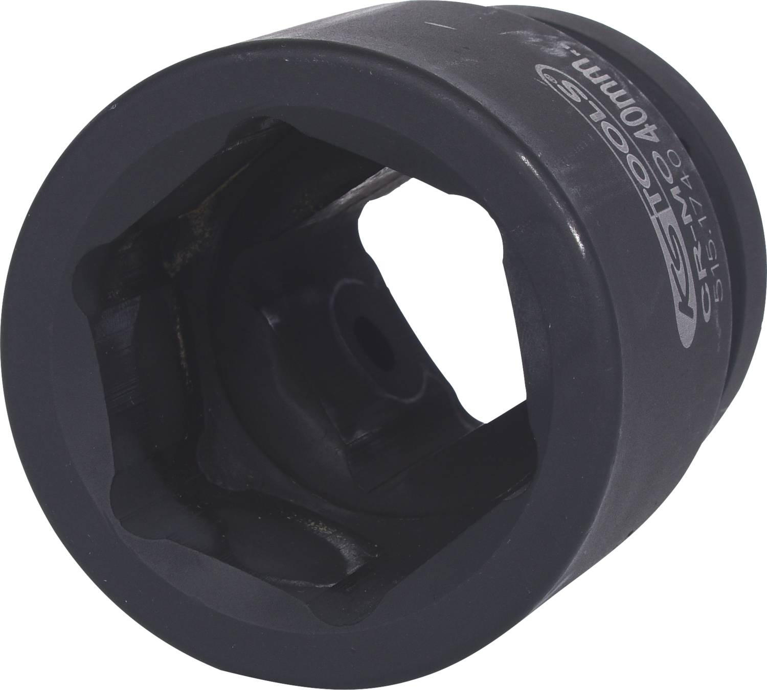 Schwarzes Werkzeug für die Entfernung von Radmuttern, mit sechseckiger Innenform.