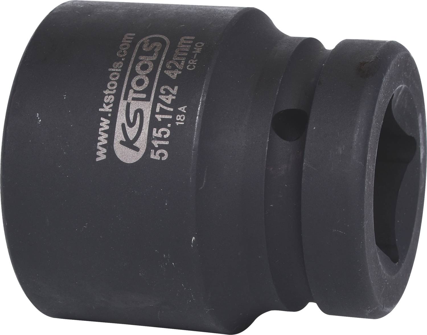 Eine schwarze Steckschlüssel-Nuss der Marke KS Tools mit der Größe 42 mm, Modellnummer 515.11742, aus CR-Mo Stahl.