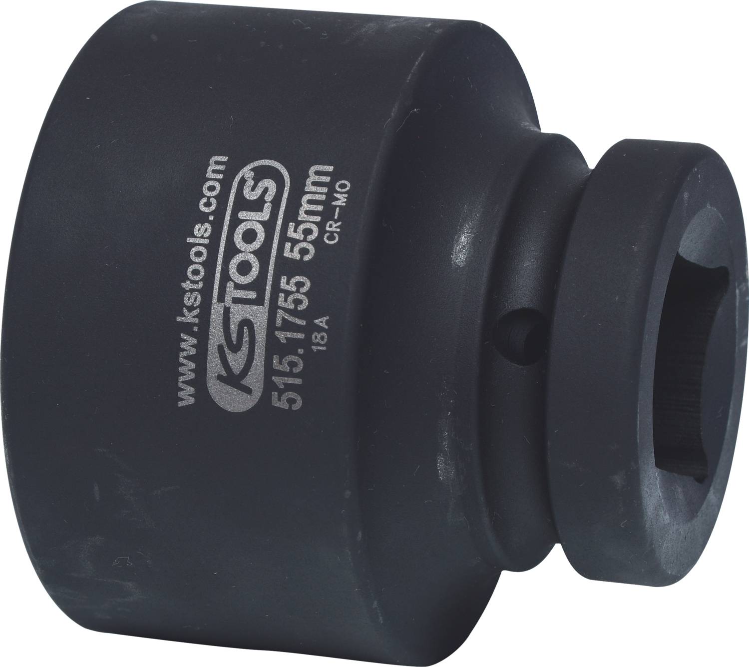 Abgebildet ist eine schwarze Stecknuss mit der Aufschrift 'KSTOOLS', '515.1755', '55 mm'. Diese wird im Kfz-Bereich verwendet.