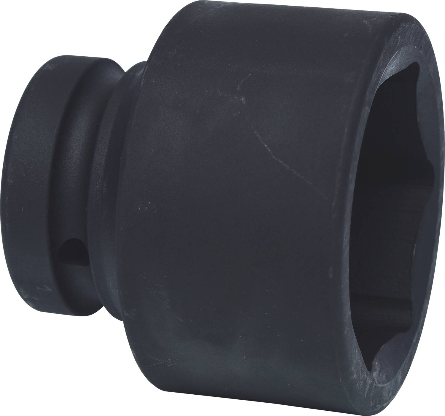 Eine schwarze Stecknuss, geeignet für das Anziehen oder Lösen von Schrauben, typischerweise in einem Werkstatt- oder Heimwerkerkontext verwendet.